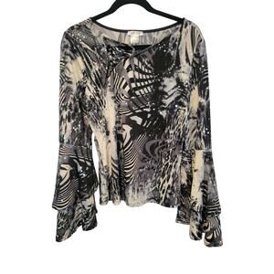 Venus L Whimsigoth Witchy Black White‎ Sequin 90s Y2K Blouse Fairycore Flutter